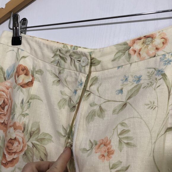 Talbots Pants Womens 10 Yellow Linen Floral Cottage Ankle Tapered Resort Vintage - Picture 5 of 12